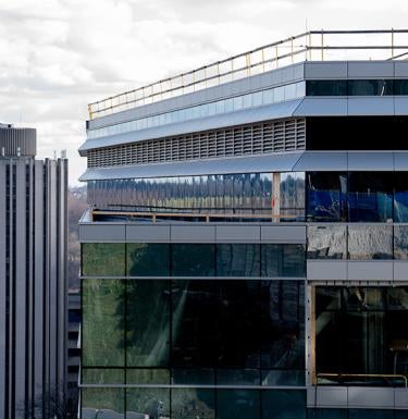 A landscape image of a building under construction.