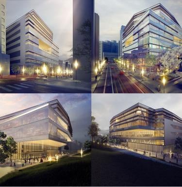 collage of rec center rendering