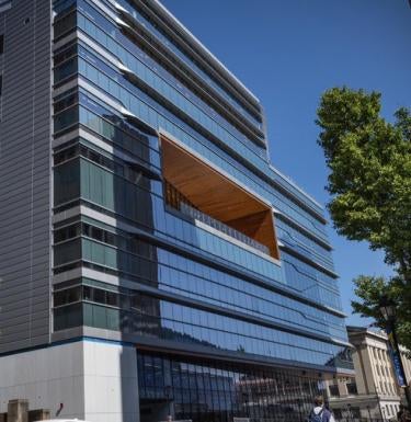 A building with glass panels