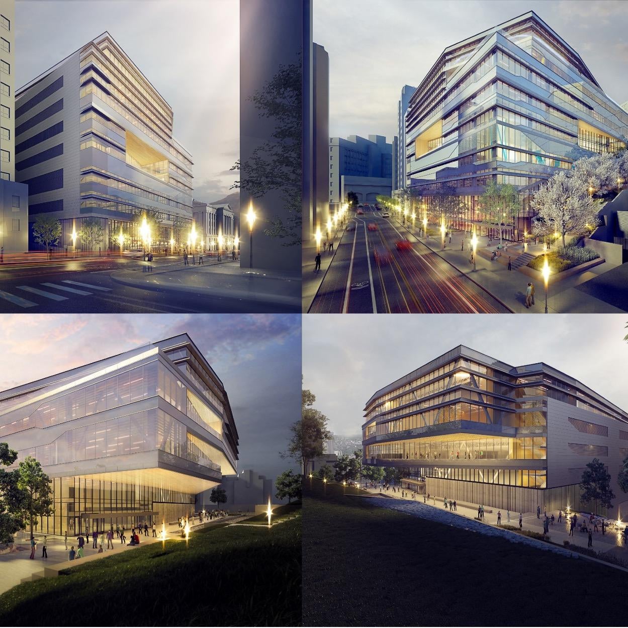 collage of rec center rendering