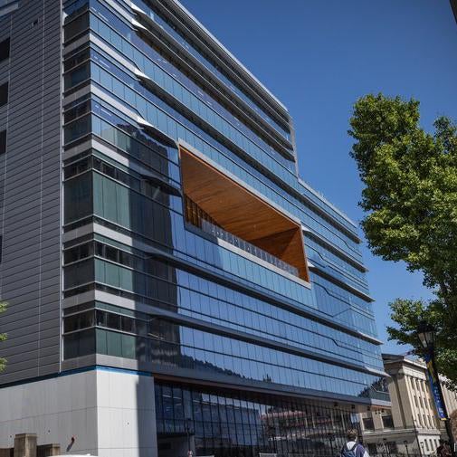 A building with glass panels